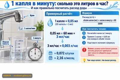 1 капля в минуту: сколько это литров в час и как посчитать расход воды