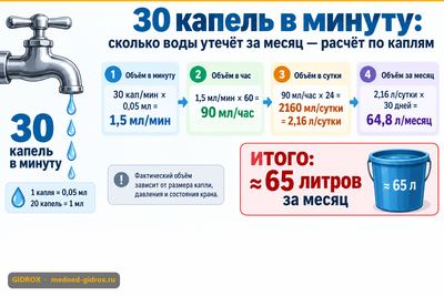 30 капель в минуту: сколько воды утечёт за месяц — расчёт по каплям