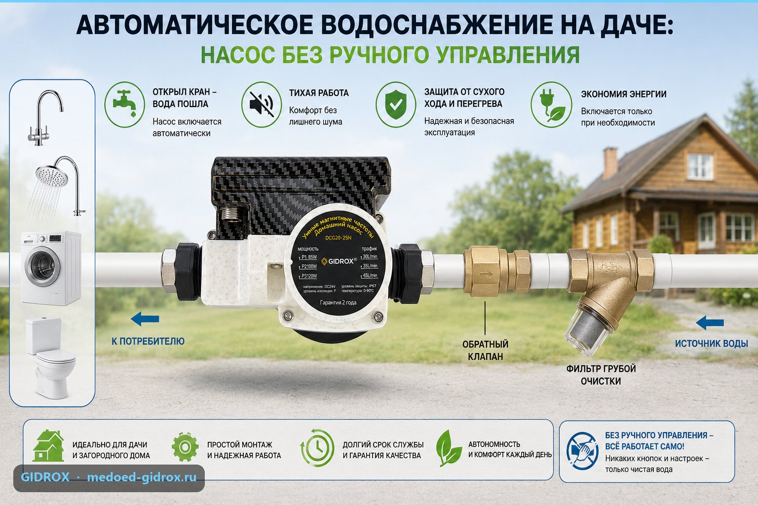 Автоматическое водоснабжение на даче: насос без ручного управления
