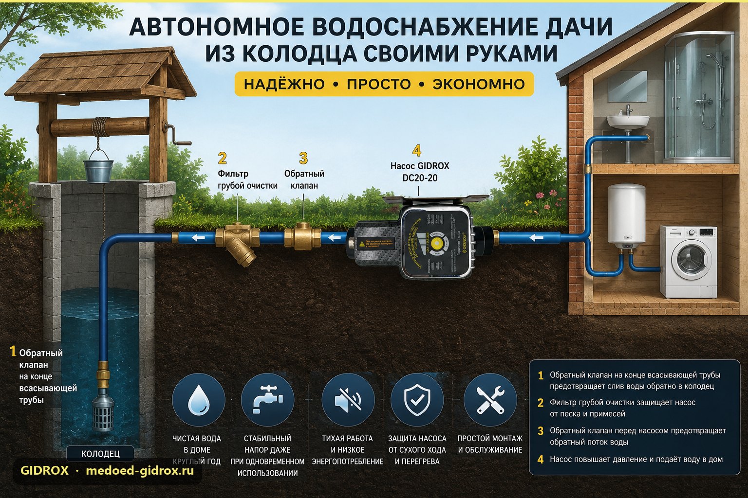 Автономное водоснабжение дачи из колодца своими руками