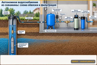 Автономное водоснабжение из скважины: схема обвязки и фильтрация