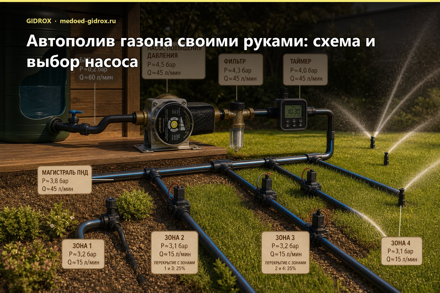 Автополив газона своими руками: схема и выбор насоса