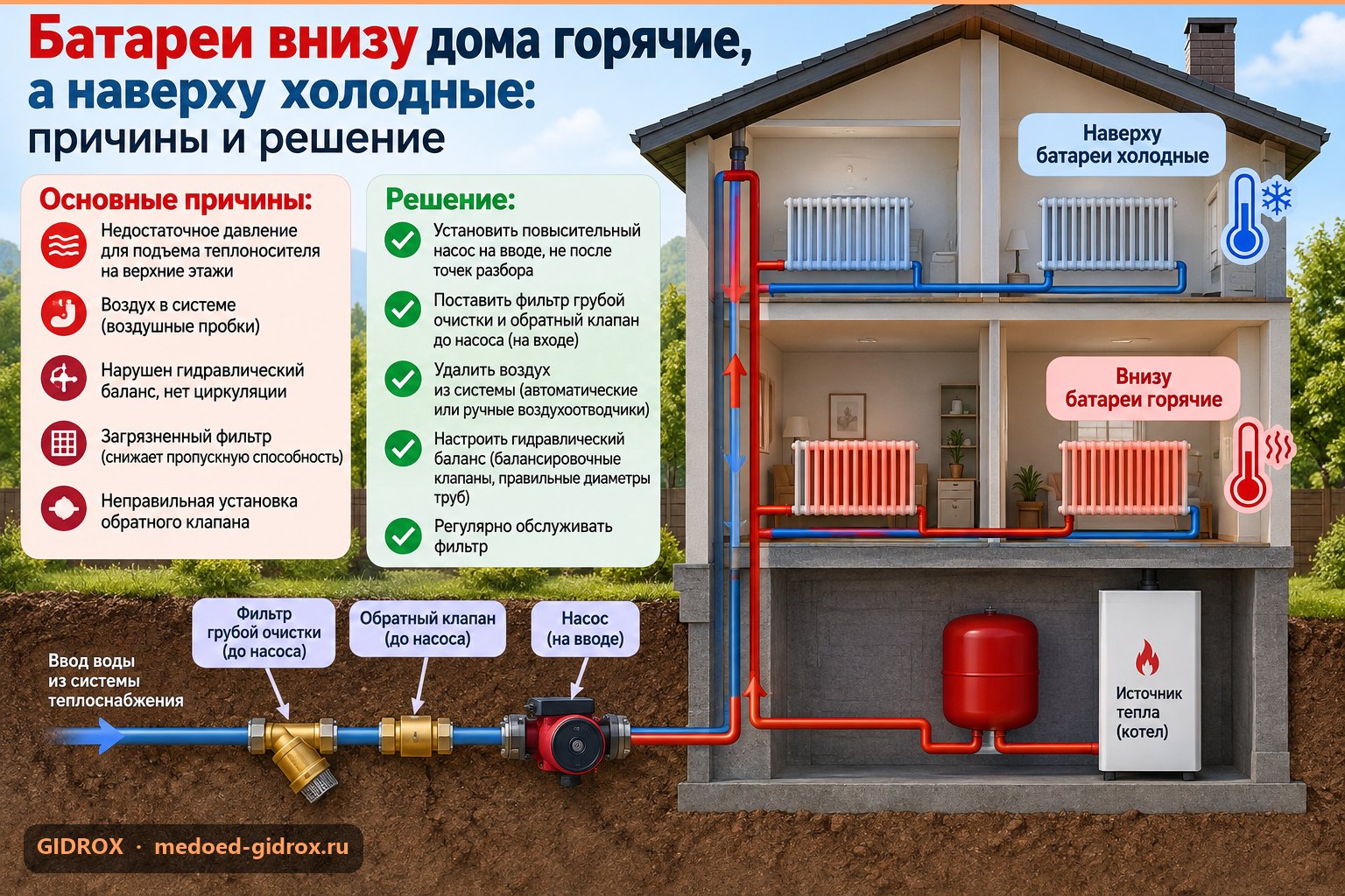 Батареи внизу дома горячие, а наверху холодные: причины и решение