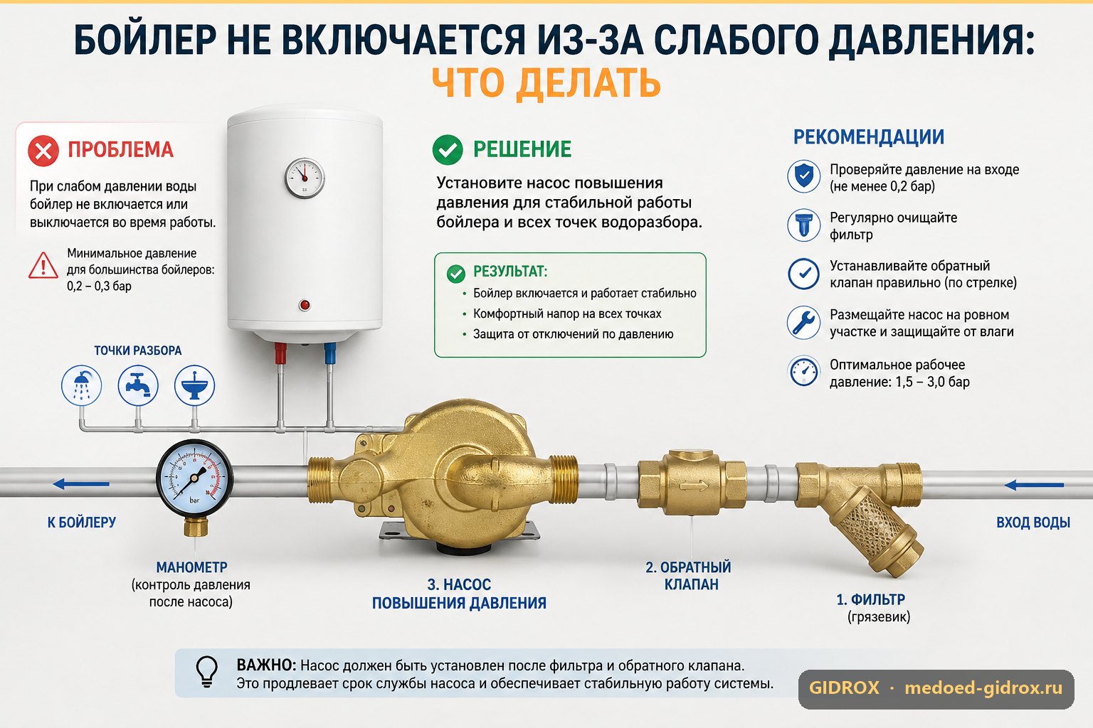 Бойлер не включается из-за слабого давления: что делать
