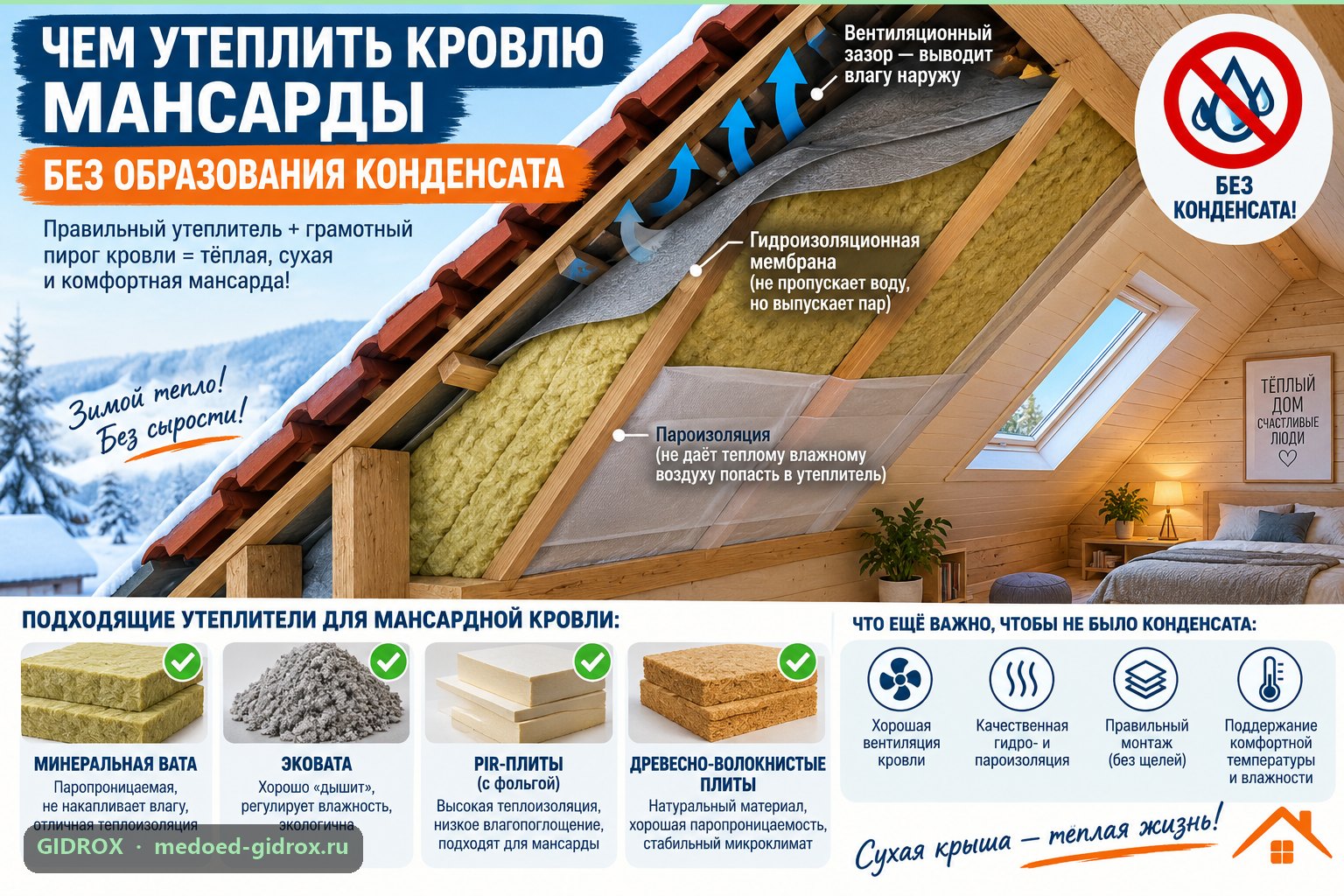 Чем утеплить кровлю мансарды без образования конденсата
