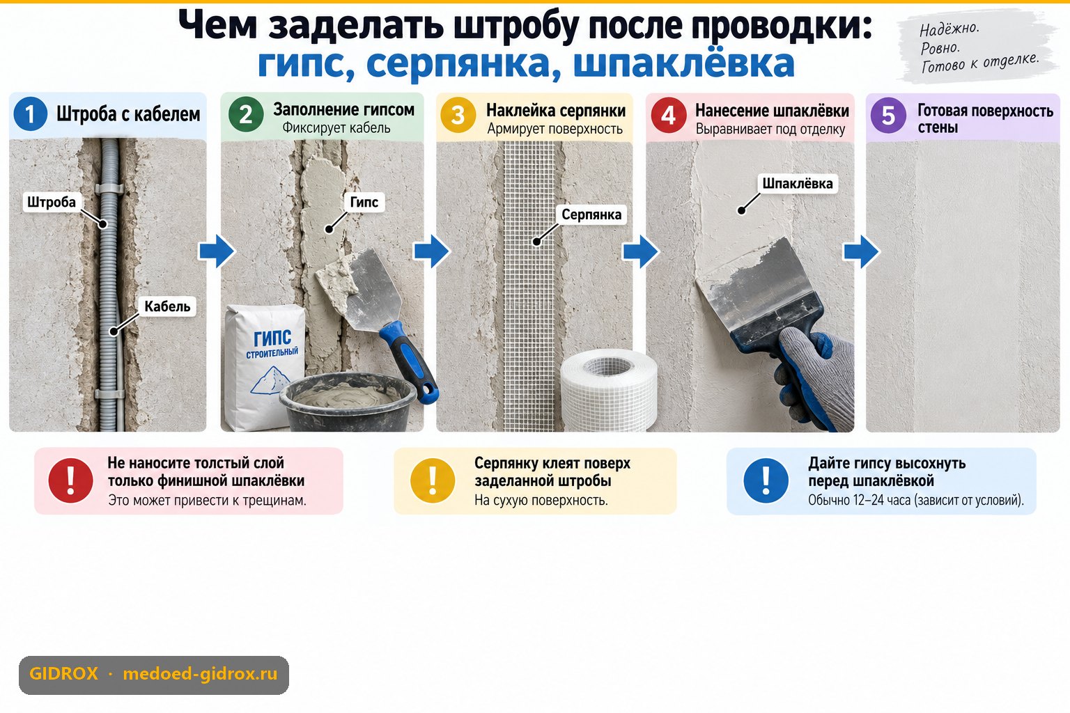 Чем заделать штробу после проводки: гипс, серпянка, шпаклёвка
