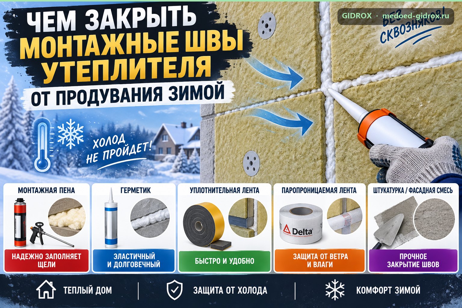 Чем закрыть монтажные швы утеплителя от продувания зимой