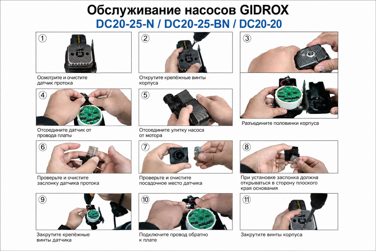 Чистка датчика протока GIDROX DC20: 11 шагов разборки по фото