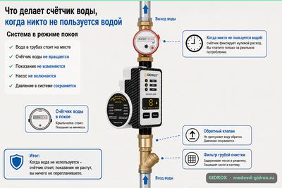Что делает счётчик воды, когда никто не пользуется водой