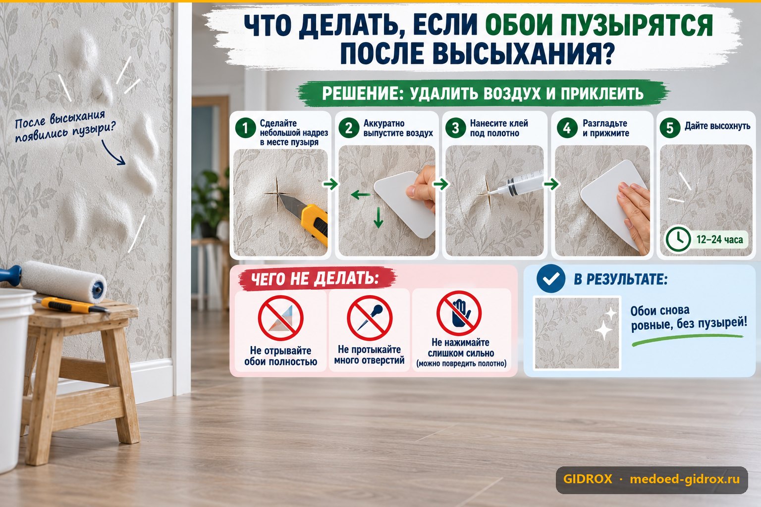 Что делать если обои пузырятся после высыхания