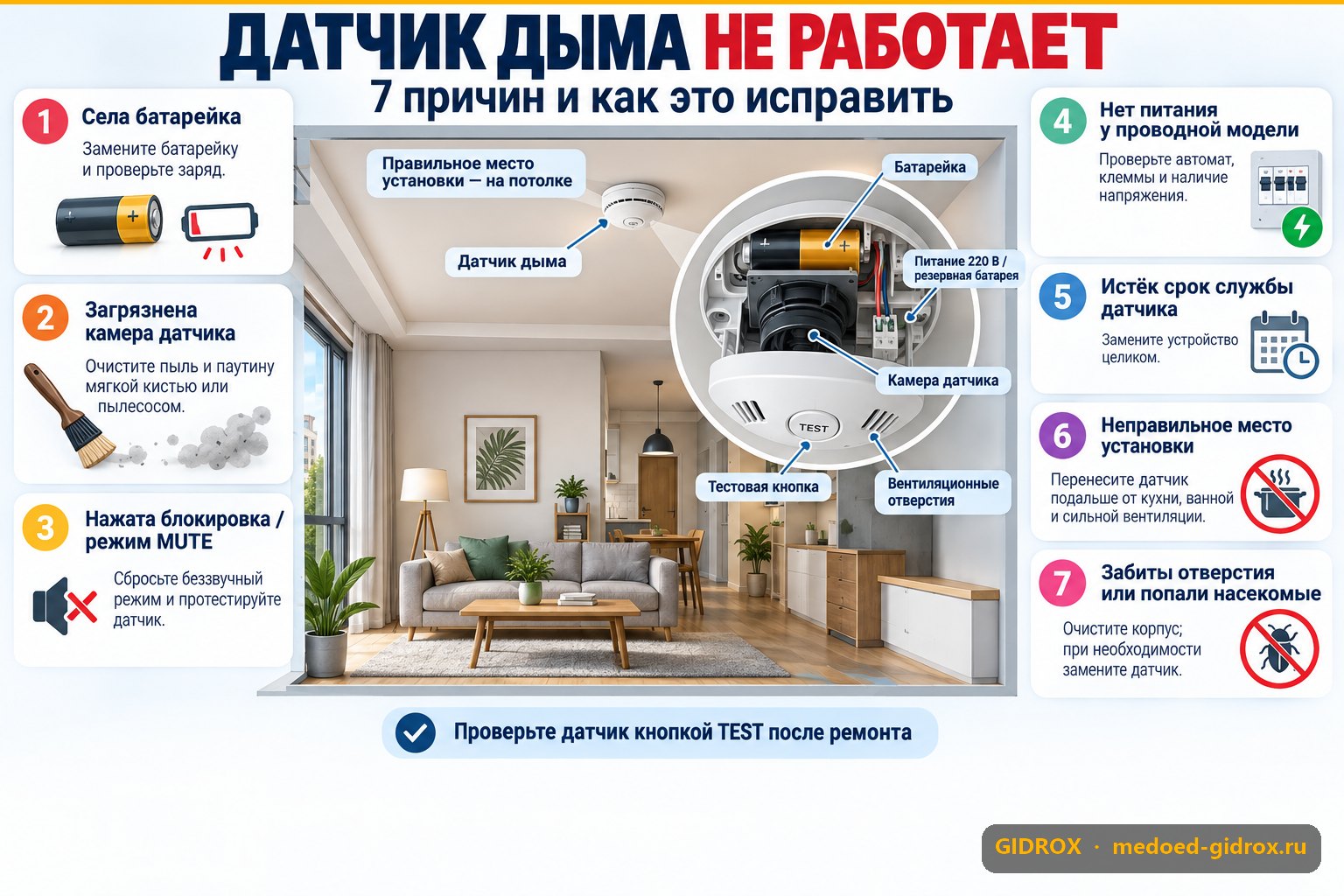 Датчик дыма не работает: 7 причин и как его починить
