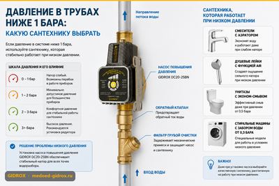 Давление в трубах ниже 1 бара: какую сантехнику выбрать