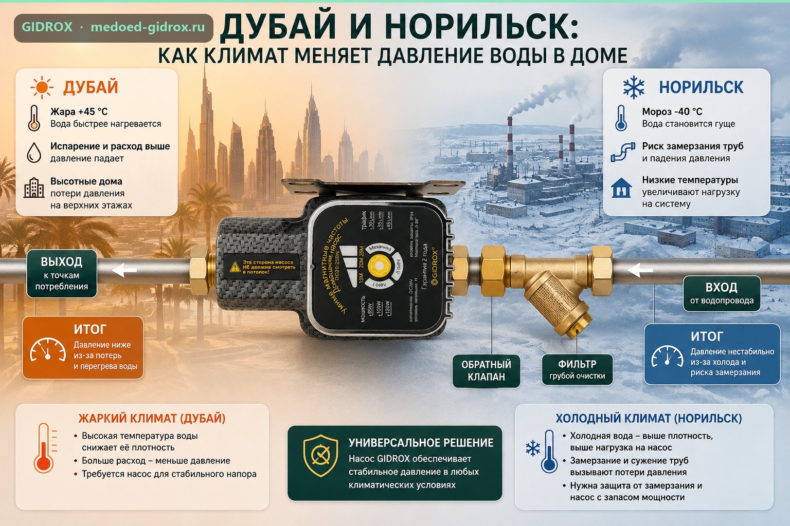 Дубай и Норильск: как климат меняет давление воды в доме
