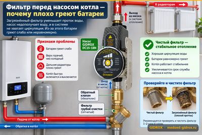 Фильтр перед насосом котла — почему плохо греют батареи