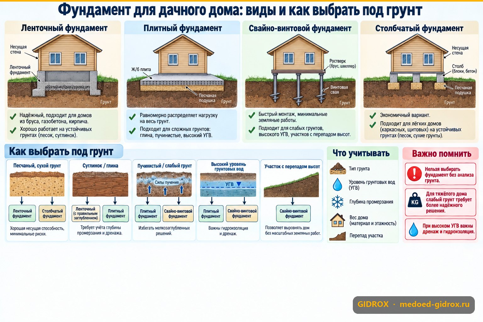 Фундамент для дачного дома: виды и как выбрать под грунт