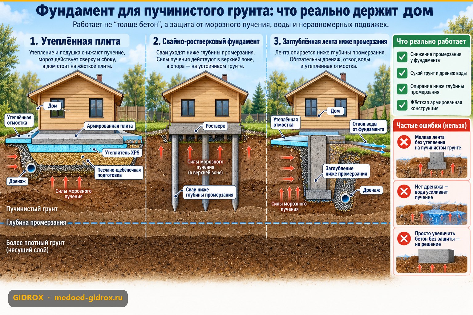 Фундамент для пучинистого грунта: что реально держит дом