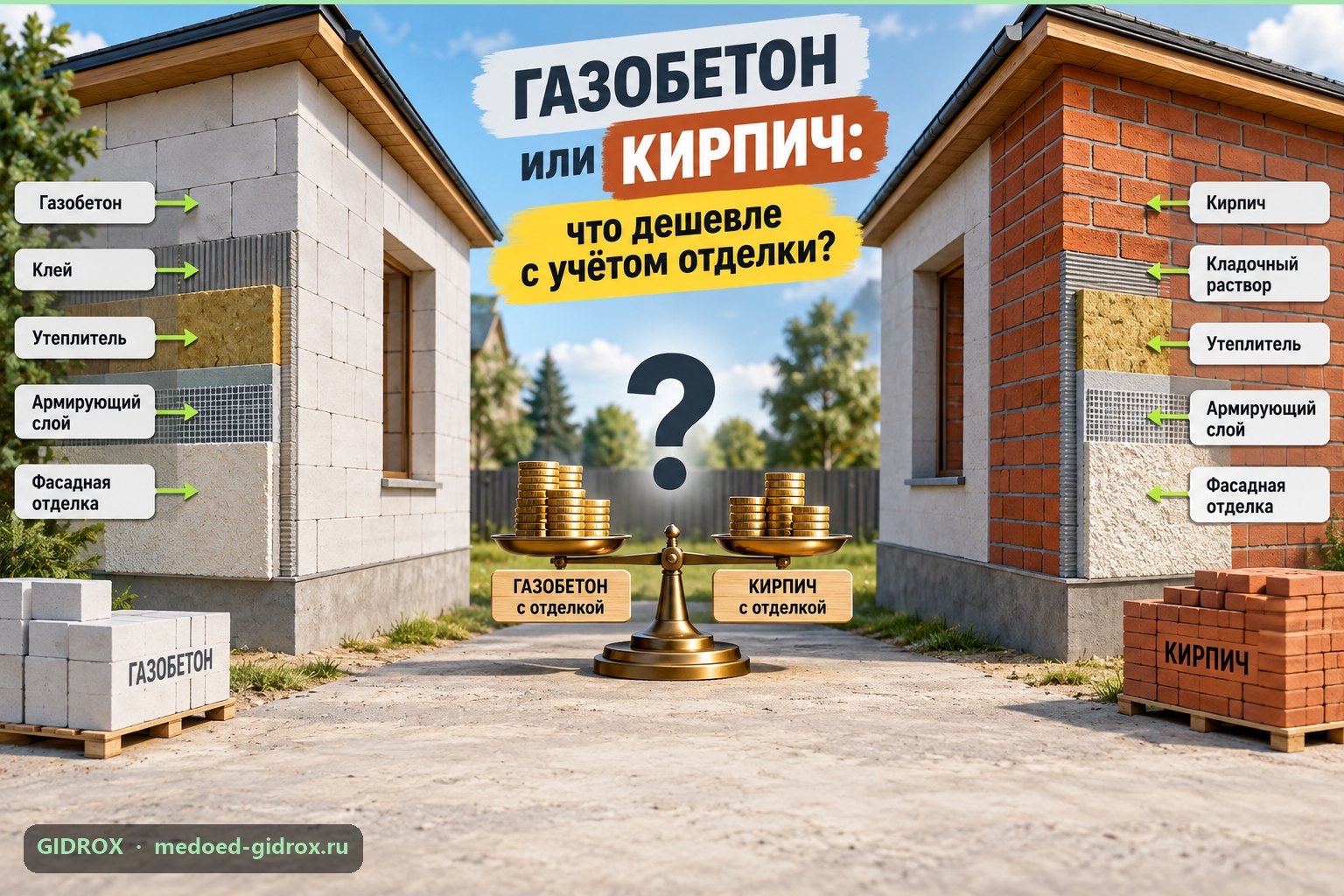 Газобетон или кирпич: что дешевле с учётом отделки