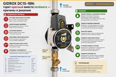 GIDROX DC15-18N: горит красный вместо зелёного — причины и решение