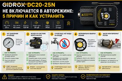 GIDROX DC20-25N не включается в авторежиме: 5 причин и как устранить