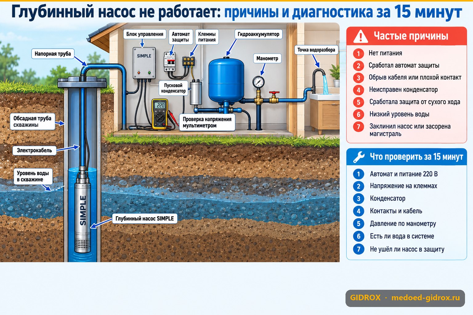 Глубинный насос не работает: причины и диагностика за 15 минут