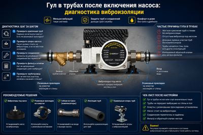 Гул в трубах после включения насоса: диагностика виброизоляции