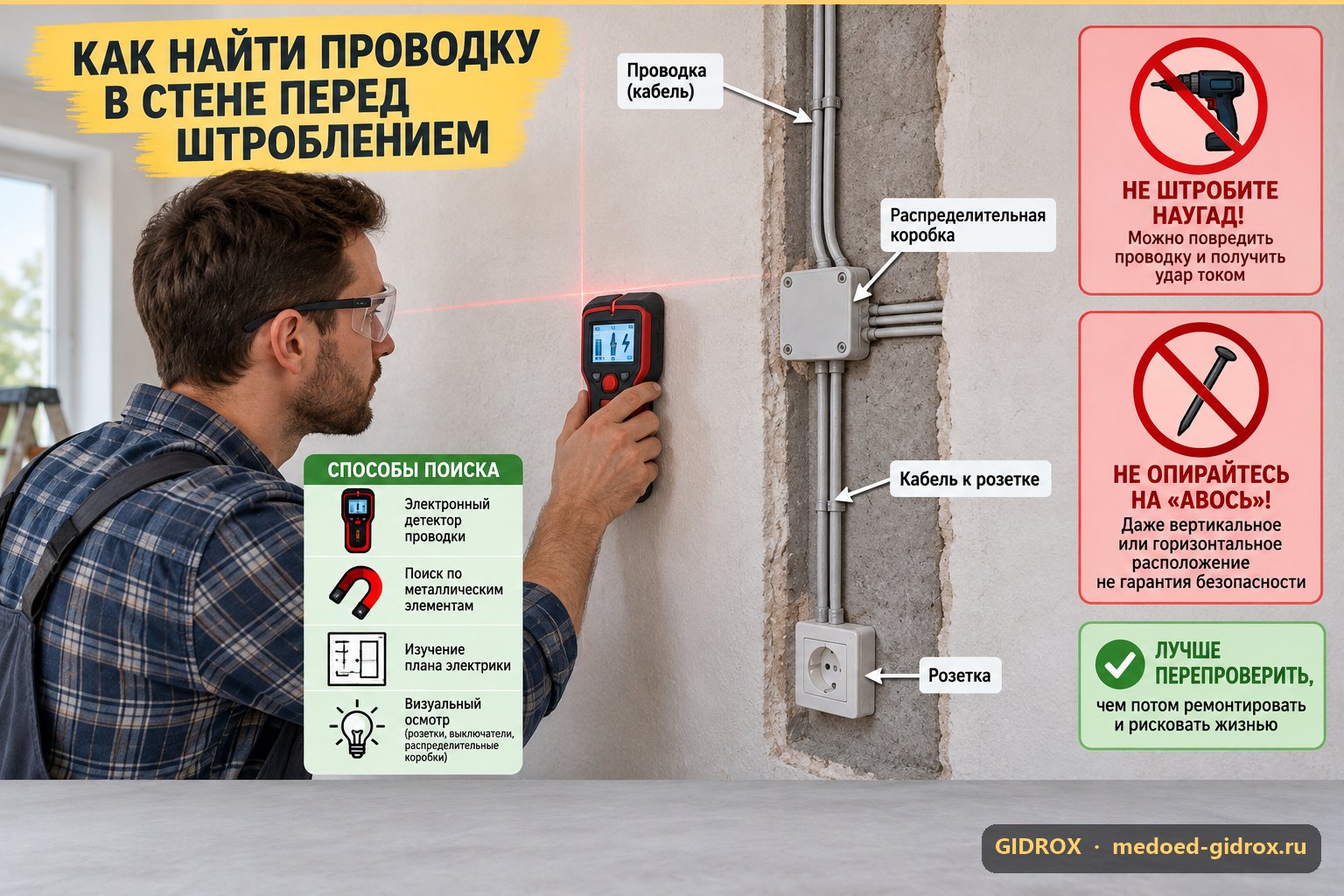 Как найти проводку в стене перед штроблением