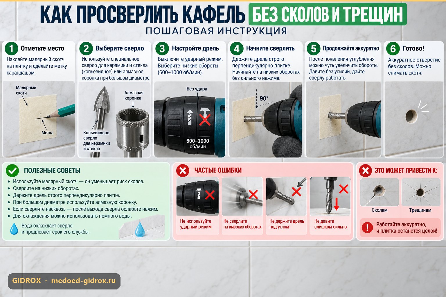 Как просверлить кафель без сколов и трещин: пошаговая инструкция