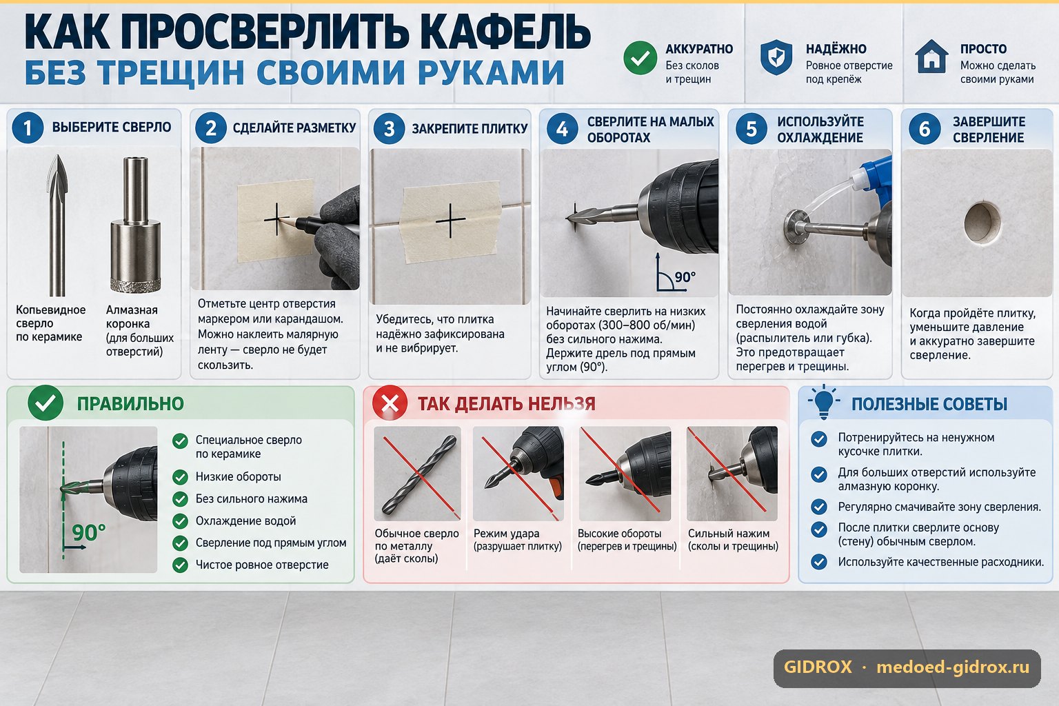 Как просверлить кафель без трещин своими руками