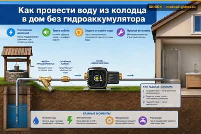 Как провести воду из колодца в дом без гидроаккумулятора