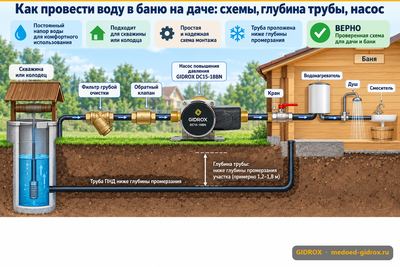 Как провести воду в баню на даче: схемы, глубина трубы, насос
