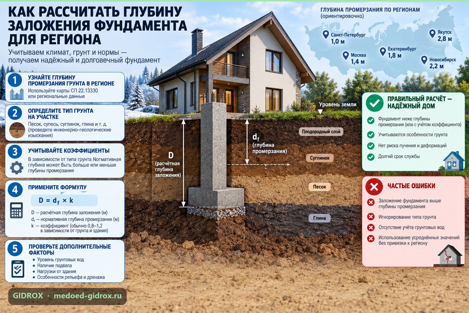 Как рассчитать глубину заложения фундамента для региона