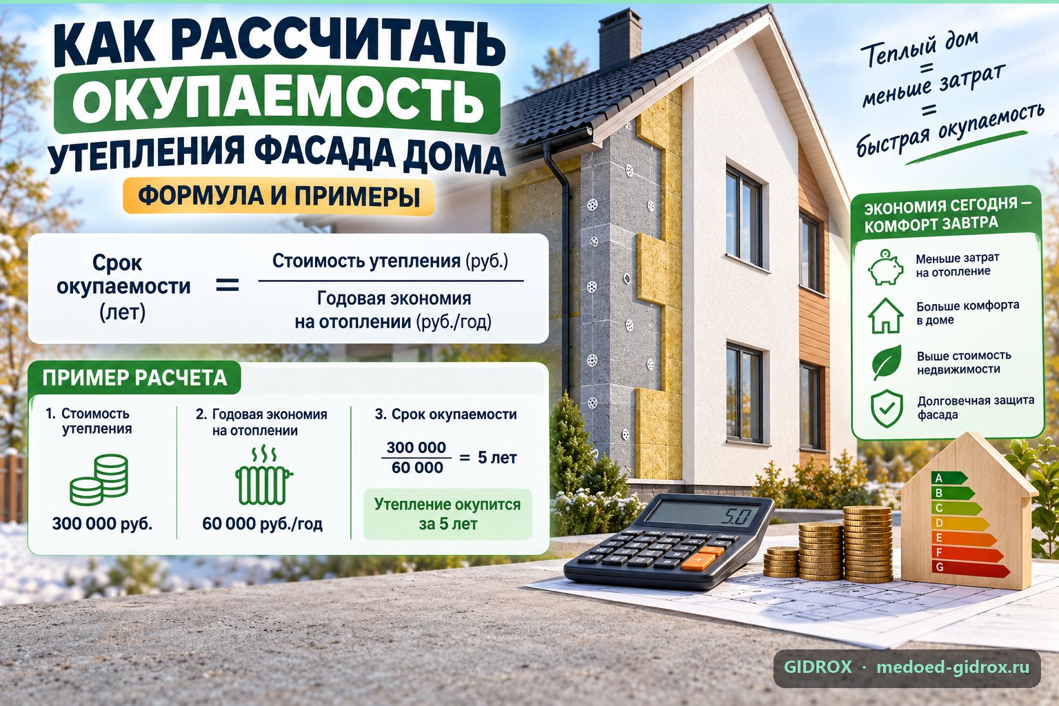 Как рассчитать окупаемость утепления фасада дома: формула и примеры