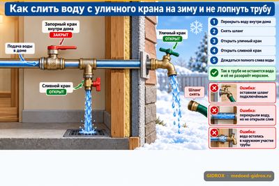 Как слить воду с уличного крана на зиму и не лопнуть трубу
