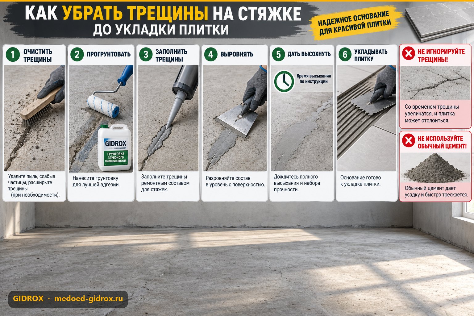 Как убрать трещины на стяжке до укладки плитки