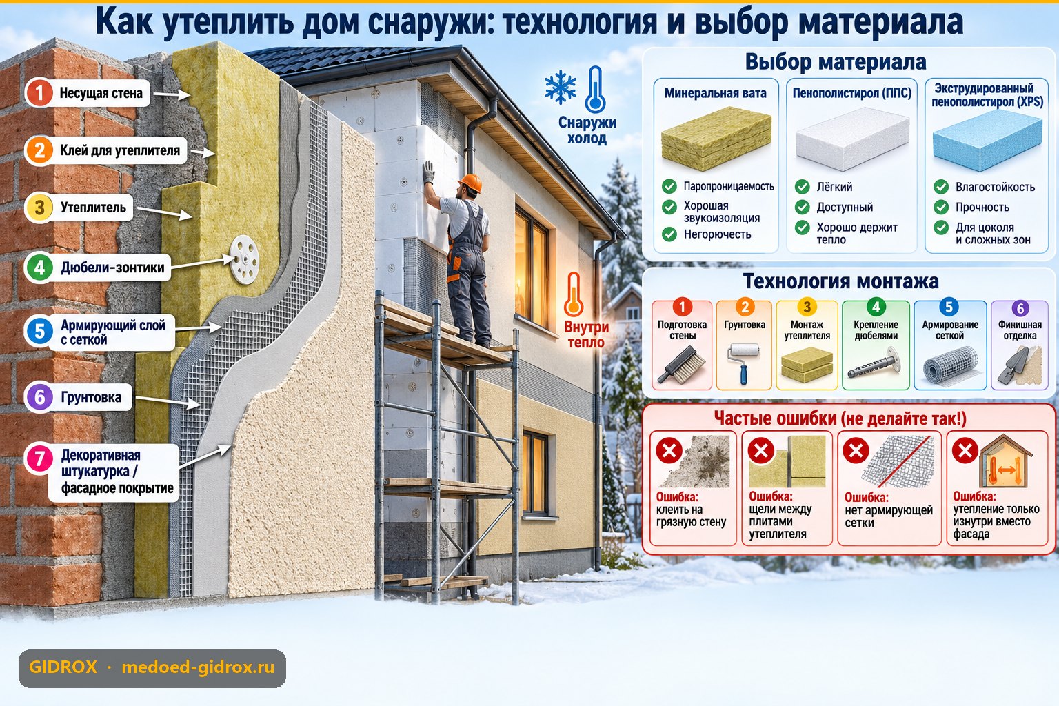 Как утеплить дом снаружи: технология и выбор материала