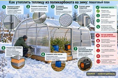 Как утеплить теплицу из поликарбоната на зиму: пошаговый план