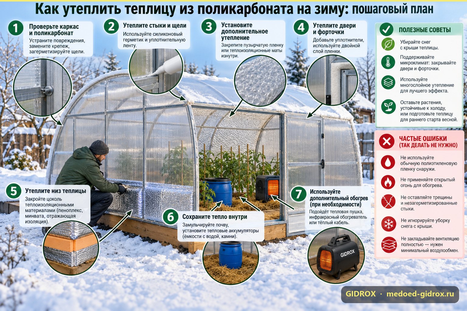 Как утеплить теплицу из поликарбоната на зиму: пошаговый план