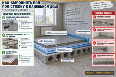 Как выровнять пол под стяжку в панельном доме: способы и ошибки