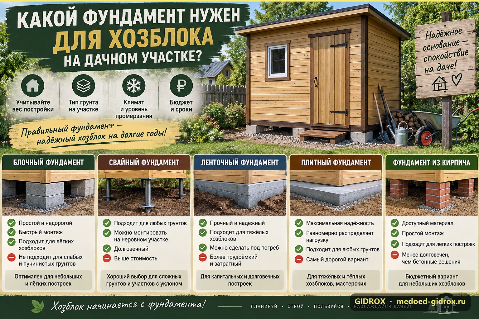 Какой фундамент нужен для хозблока на дачном участке