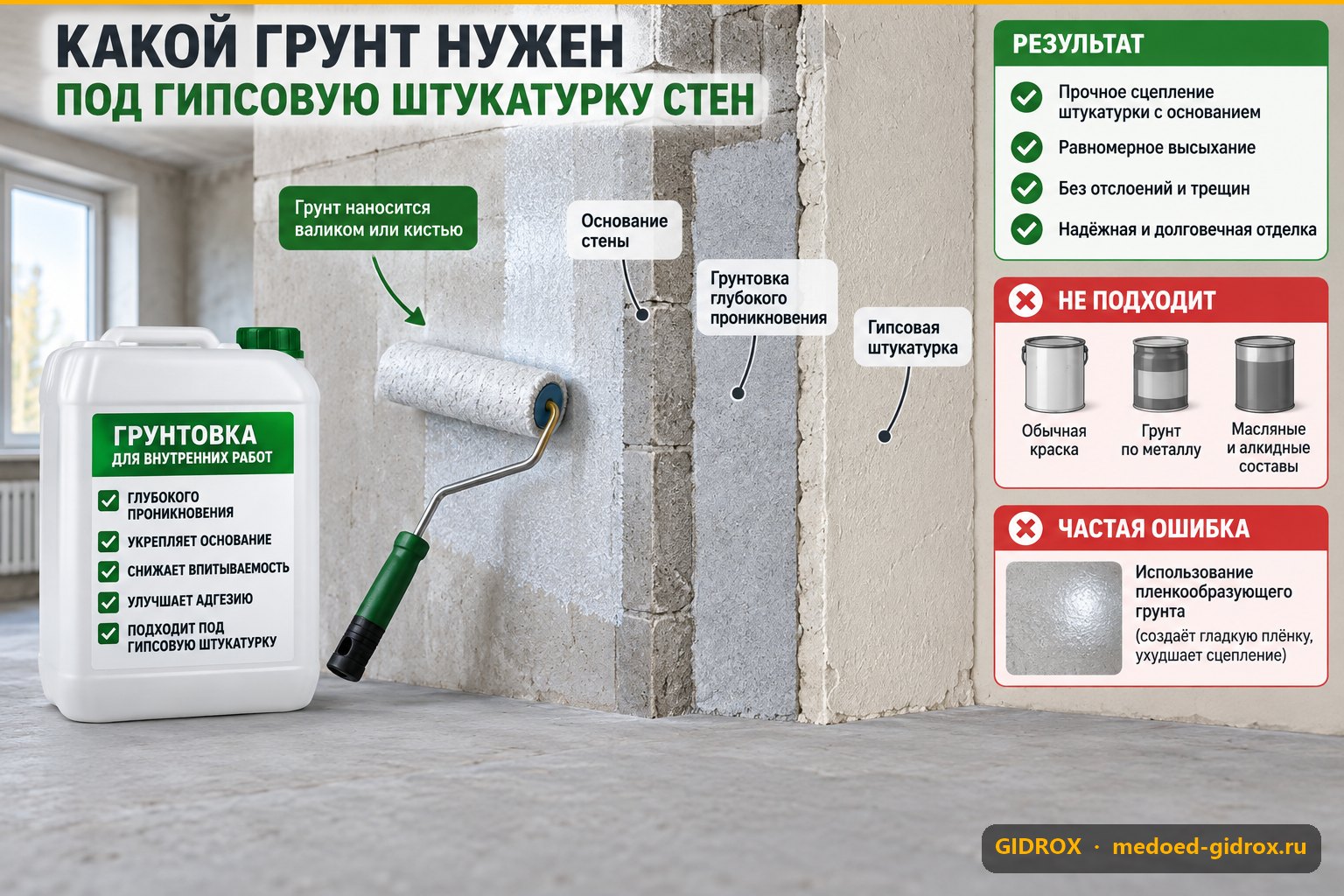 Какой грунт нужен под гипсовую штукатурку стен