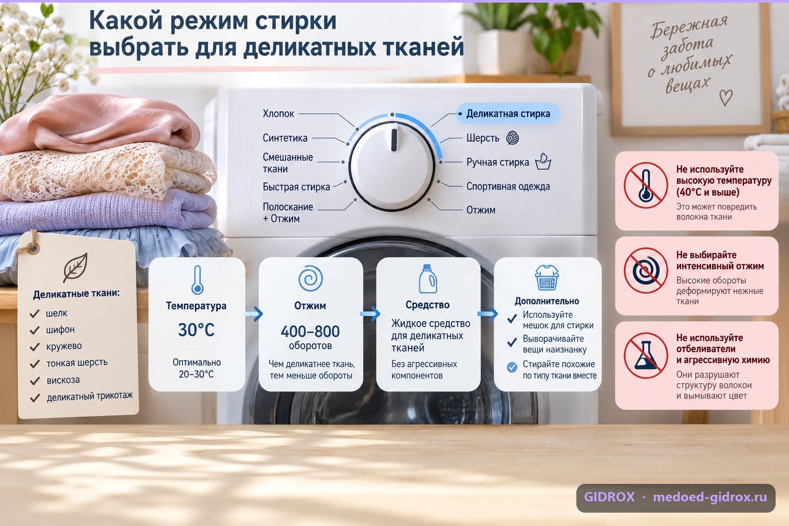 Какой режим стирки выбрать для деликатных тканей