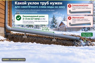 Какой уклон труб нужен для самотёчного слива воды на зиму