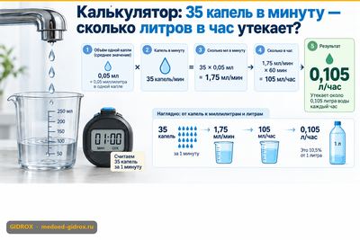 Калькулятор: 35 капель в минуту — сколько литров в час утекает