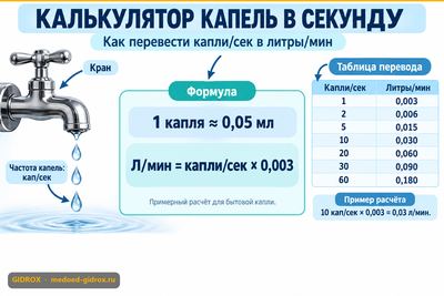 Калькулятор капель в секунду: перевод в литры в минуту