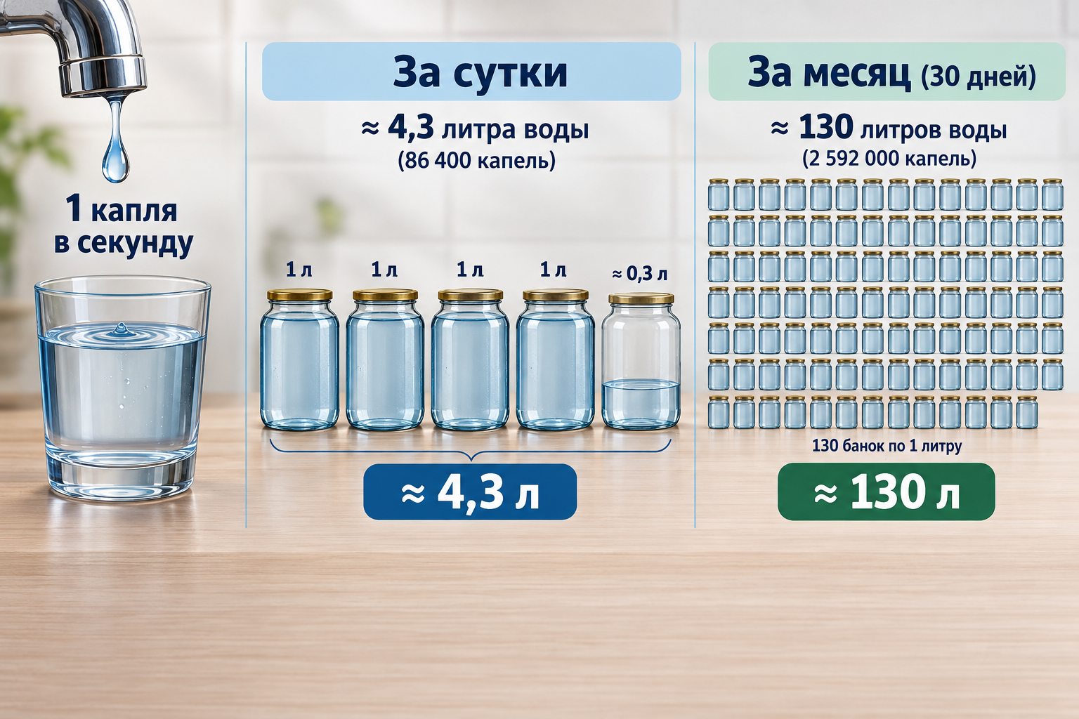 Сравнительная инфографика: стакан воды с подписью