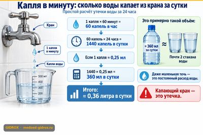 Капля в минуту: сколько воды капает из крана за сутки