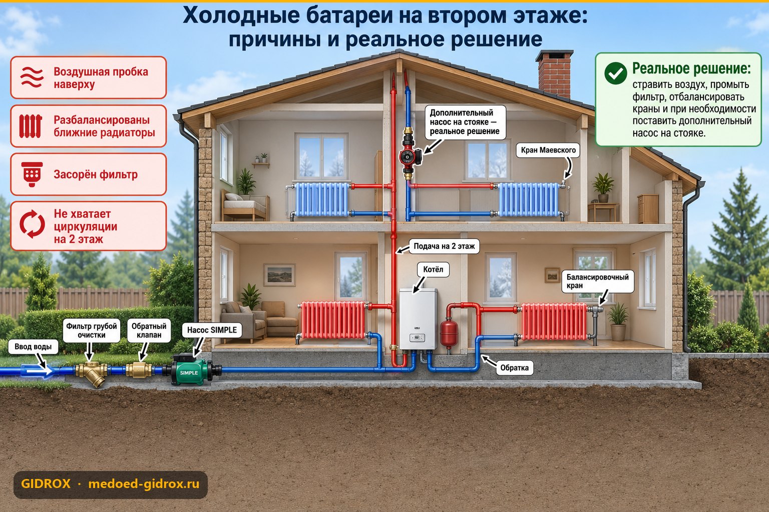 Холодные батареи на втором этаже: причины и реальное решение