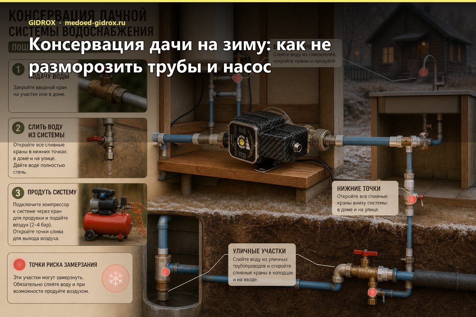 Консервация дачи на зиму: как не разморозить трубы и насос