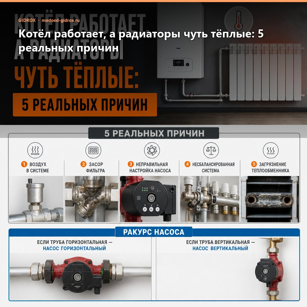 Котёл работает, а радиаторы чуть тёплые: 5 реальных причин