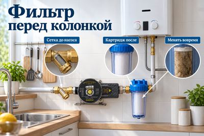 Магистральный фильтр перед газовой колонкой после насоса: можно ли ставить